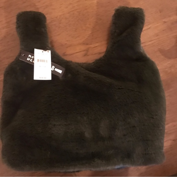 Faux Fur Tote Bag in Olive Green - Picture 2 of 7